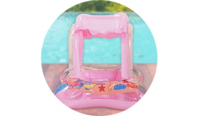 boia infantil com protetor solar para crianca 65x65cm rosa detalhe
