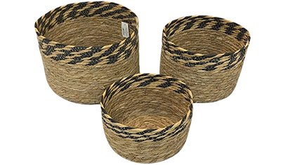 kit 3 cestos em palha organizadores decorativos multitamanhos palha perto acabamento