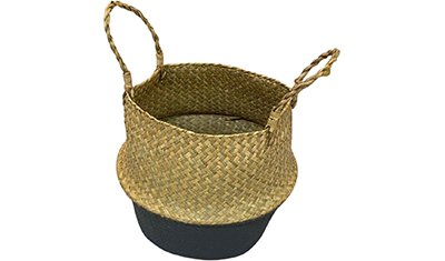 cesta com alca decorativo em palha 32cm preto cesto