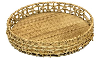 kit 2 bandejas decorativas em palha 35x35x6cm e 30x30x6cm palha decoracao