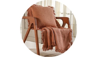 manta decorativa para sofa waffle 100 algodao terracota detalhes
