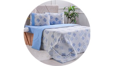 edredom bella cama malha 100 algodao azul detalhado