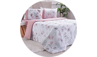 edredom bella cama malha 100 algodao rosa detalhado