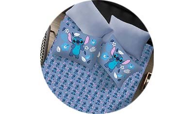 jogo de cama casal 3 pcs stitch disney stitch blue detalhado
