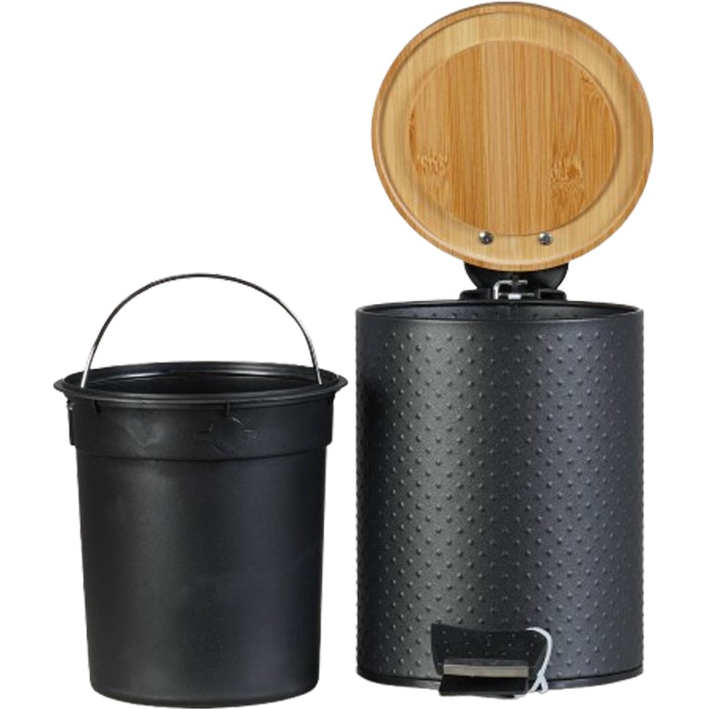 Lixeira Classic Aço Inox Tampa em Bambu 5L 25x20x20cm - Preto