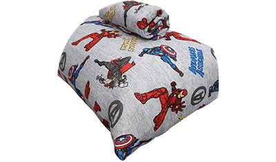 jogo de cama solteiro vingadores malha cinza detalhes