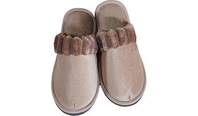 chinelo pantufa luxus microfibra 100 poliester bege detalhe