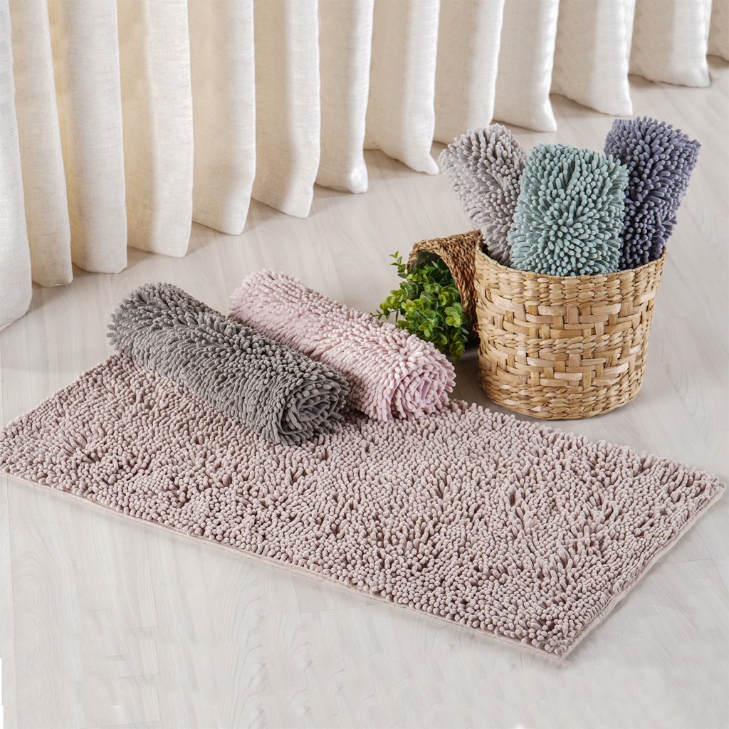 Tapete Chenille 50x70cm Antiderrapante 100% Poliéster 1250g/m²