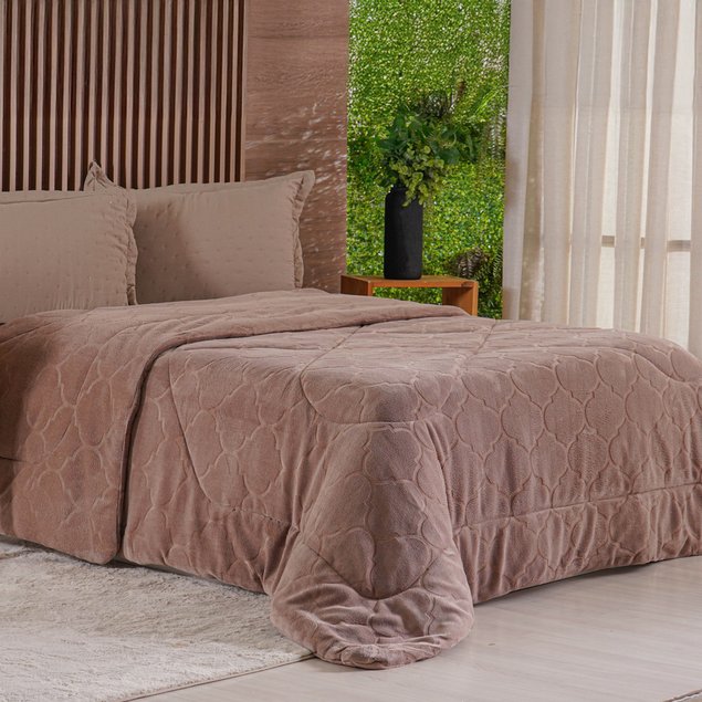 Edredom King Plush Dupla Face 250x270cm Marrom Rústico Tessi